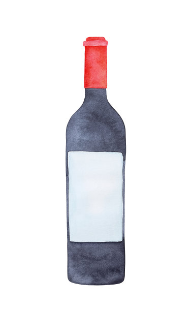 水彩画的经典酒瓶与空白纸标签。一个单一的对象。手绘水彩，裁剪剪贴艺术元素设计装饰，旗帜，卡片，海报，印刷，模板。图片下载