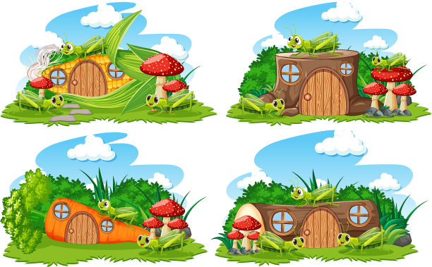 在花园中设置可爱的梦幻房子图片下载