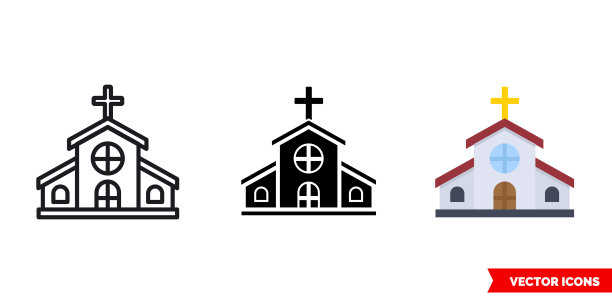 教堂标志三种类型孤立标志图片下载