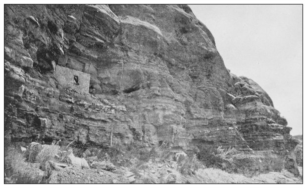 美国的古董黑白照片:悬崖居民的石头宫殿，大峡谷图片下载