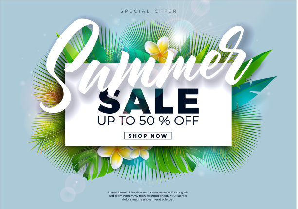 夏季销售设计与花卉和异国情调的棕榈树图片下载