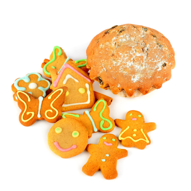 烹饪圣诞姜饼孤立在白色的背景。图片下载