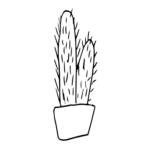 花盆里的一颗仙人掌，用黑色的笔画画。白底手绘，室内植物。线描，家居装饰。涂鸦风格。图片下载