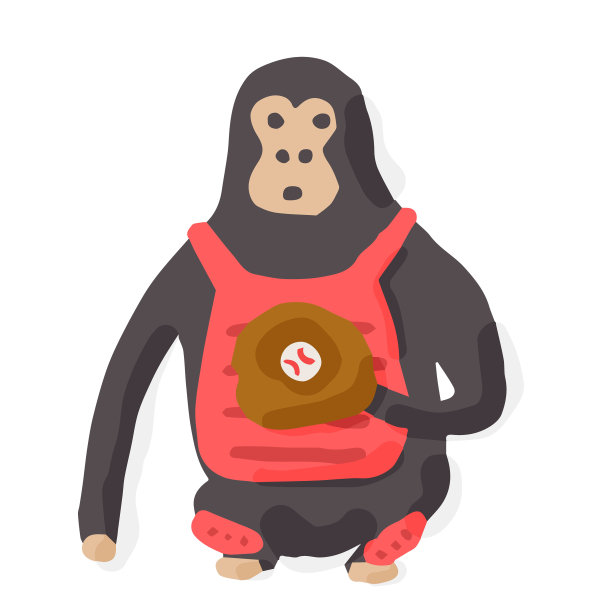 棒球Catch05大猩猩;手绘矢量插图像木版印刷图片下载