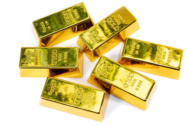 俯视图闪亮的金条1公斤在白色背景图片下载
