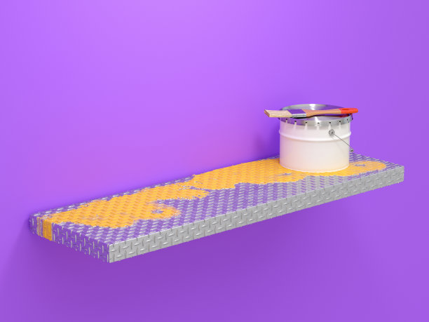 金属3D架子与油漆罐和刷子图片下载