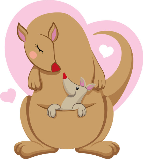 袋鼠妈妈和幼崽吉祥物图片下载