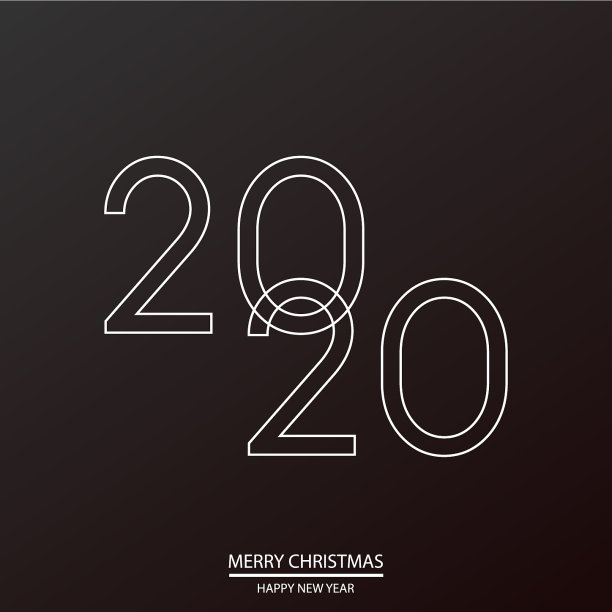 新年快乐，黑色2020的横线文字图片下载