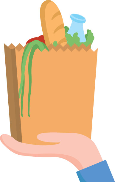 手提袋面包，蔬菜和牛奶图片下载