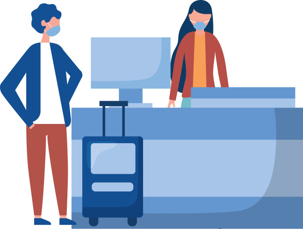 一男一女戴着医用口罩在机场图片下载