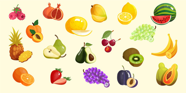 设置热带水果平面颜色图标图片下载