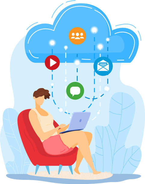 女性角色坐在家中扶手椅上冲浪图片下载