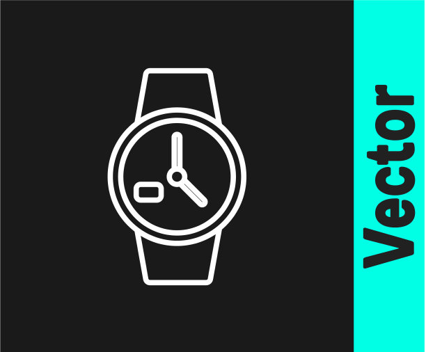 白线腕表图标孤立在黑色上图片下载