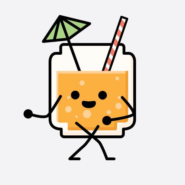 可爱的橙汁吉祥物人物在平面设计图片下载