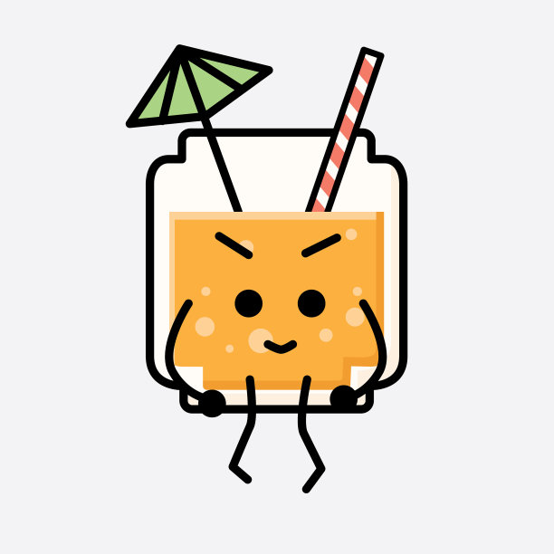 可爱的橙汁吉祥物人物在平面设计图片下载