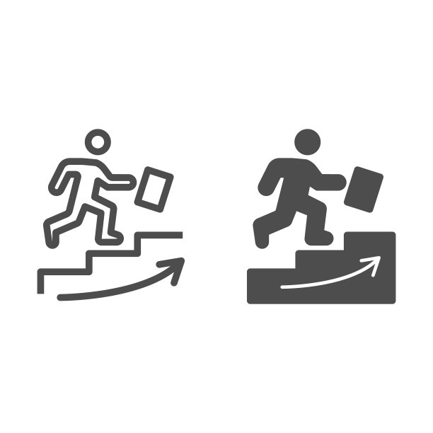 男人爬上楼梯线条和坚实的图标图片下载