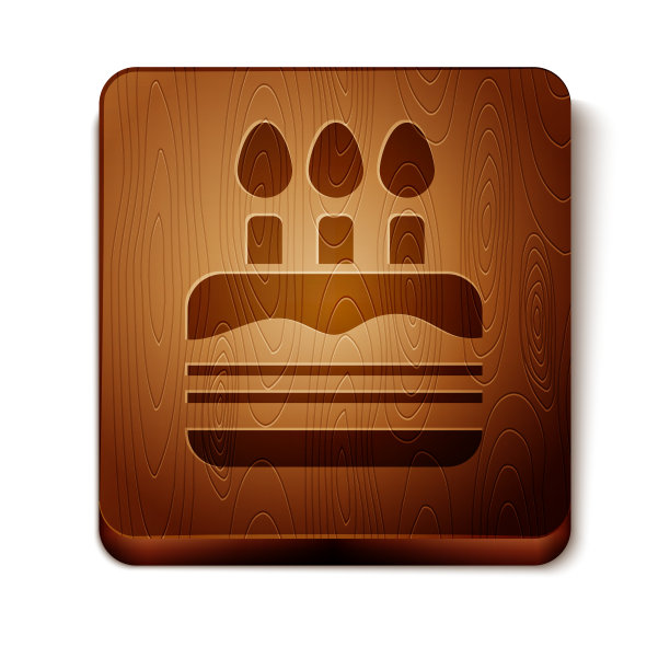 棕色蛋糕与燃烧的蜡烛图标隔离上图片下载