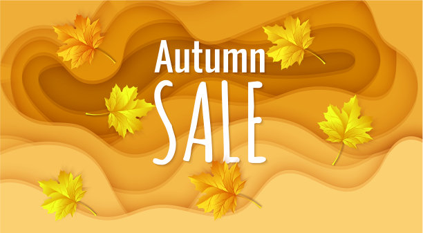 橙色剪纸背景的秋季销售横幅图片下载