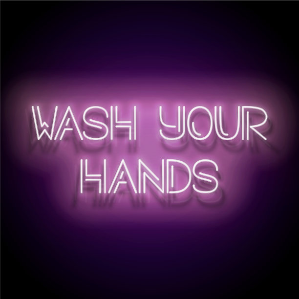 发光招牌上有洗手的题字图片下载