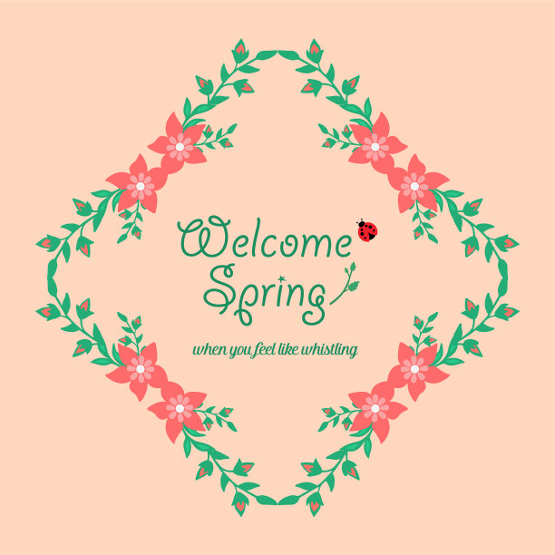 复古框架欢迎春季卡片设计图片下载