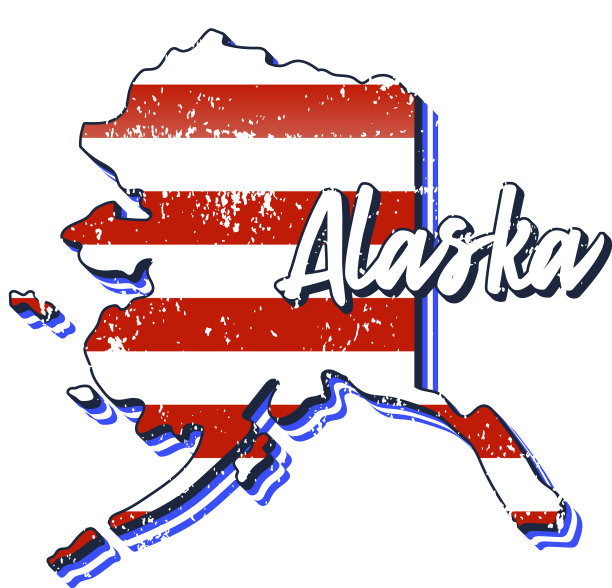 阿拉斯加州地图风格的美国国旗图片下载
