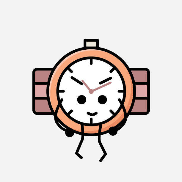 可爱的手手表吉祥物人物在平面设计图片下载