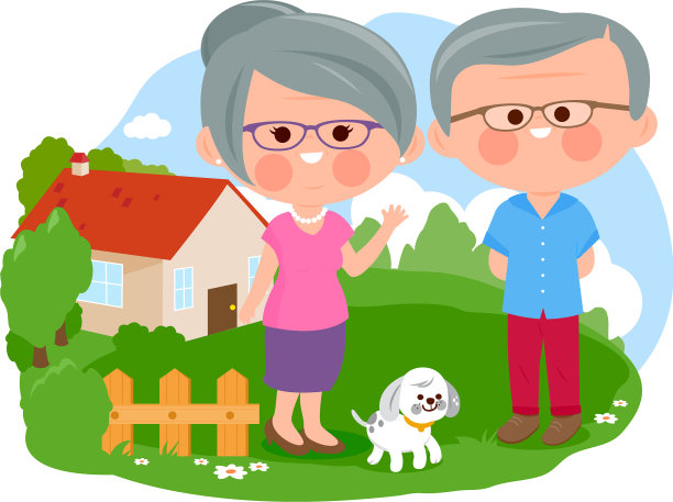 一对快乐的老夫妇站在家门口图片下载