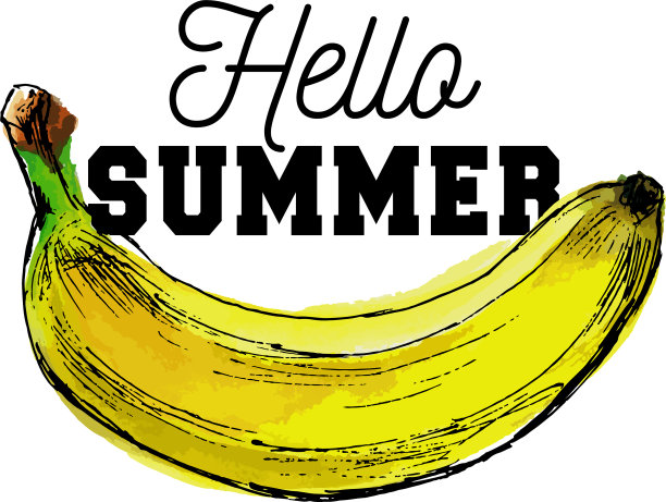水彩画香蕉水果标语你好夏天图片下载