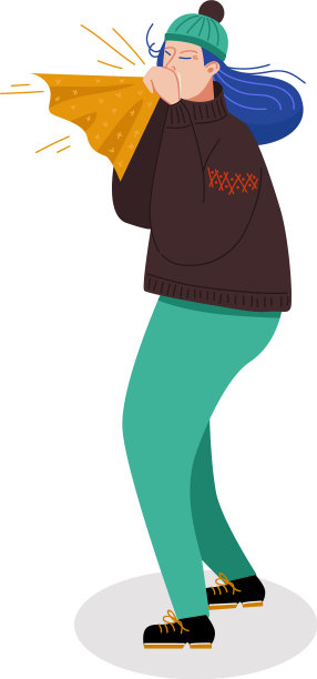 女人物站在手帕上打喷嚏图片下载