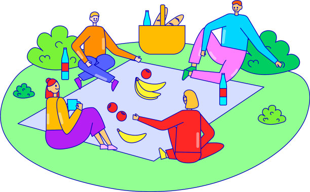 团体朋友一起放松公司野餐时间图片下载