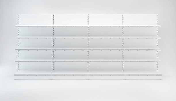 超市前视图中交易设备的空货架图片下载