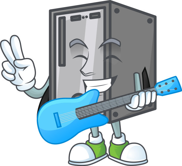 一个卡通人物CPU在弹吉他图片下载