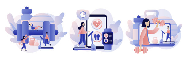 健身博客和健身应用程序概念小人图片下载