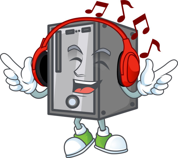 CPU卡通人物在耳机上听音乐图片下载
