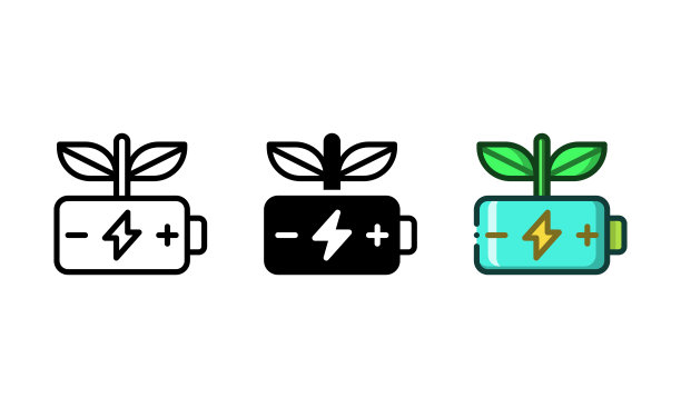 以电池和植物为代表的生态电池图标图片下载