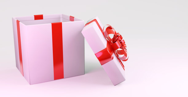 单品礼盒，红色丝带，白色背景。图片下载