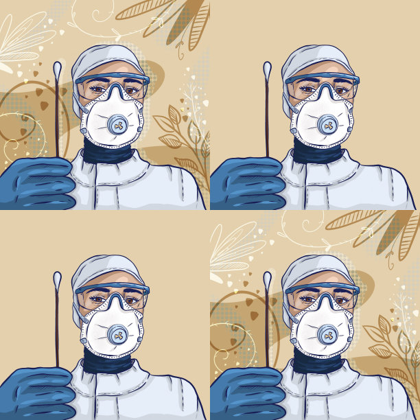 穿防护服的护士取棉签。数码平面艺术、图案。图片下载