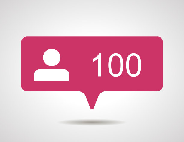 插图平坦的粉色100喜欢追随者社交媒体图标在灰色的背景图片下载