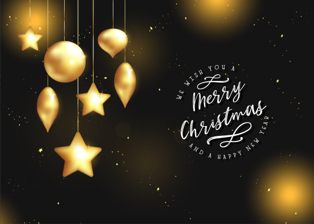 美丽的圣诞设计与悬挂金色的小玩意，优雅和奢侈，伟大的横幅，壁纸，请柬图片下载