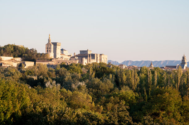 法国南部古城阿维尼翁的老城墙和教皇宫殿全景图片下载