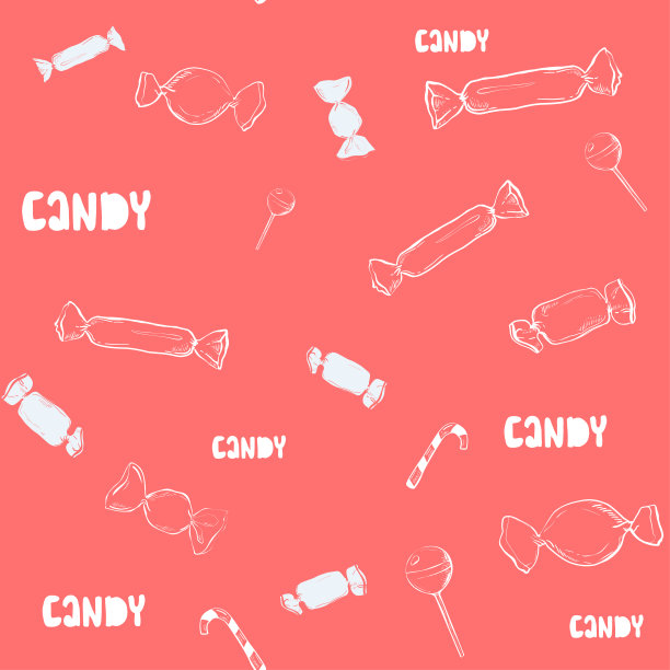 粉色背景包裹糖果无缝模式矢量插图。手绘涂鸦草图。包装纸。图片下载