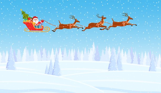 雪地上圣诞老人和驯鹿的插画图片下载