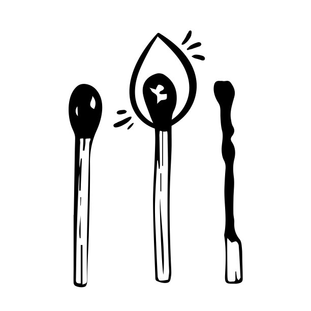 安全火柴点燃燃烧图标设置。手绘。卡通插图的涂鸦安全匹配矢量图标web孤立在白色背景。黑白色的图片下载