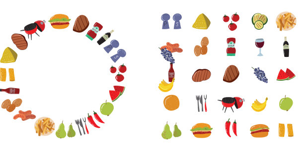 卡通色彩烧烤野餐集概念图片下载