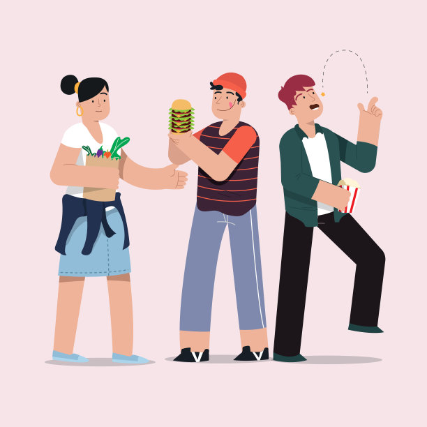 人与食物矢量插图图片下载