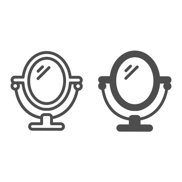 镜子站线和固体图标，卫生常规概念，化妆镜标志上的白色背景，圆桌镜图标轮廓风格的移动概念和网页设计。矢量图形。图片下载