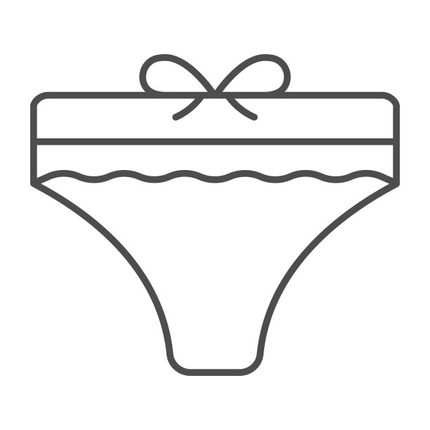 女性内裤细线图标，卫生常规概念，白色背景上的内衣标志，移动概念和网页设计的轮廓风格的内裤图标。矢量图形。图片下载