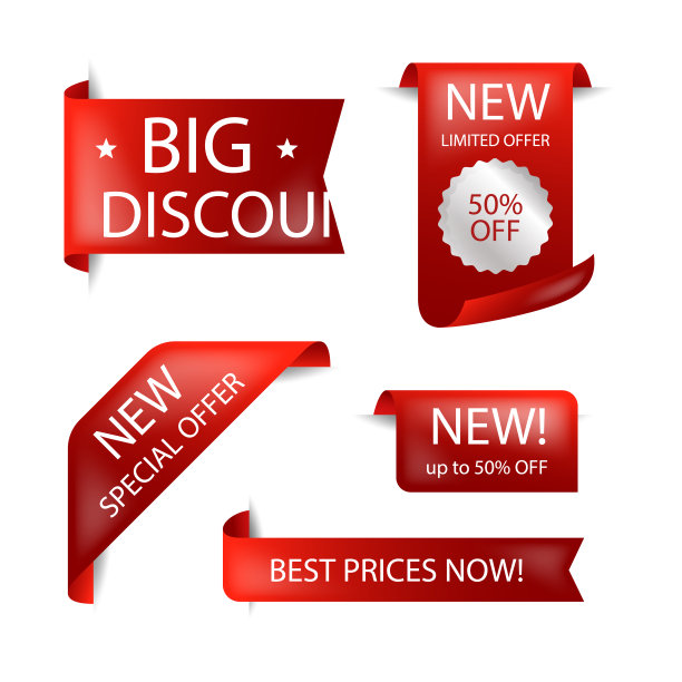 真实的销售标签在红色和白色收集矢量插图图片下载