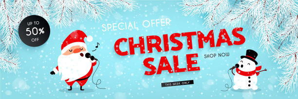 圣诞特卖旗帜圣诞老人雪人图片下载