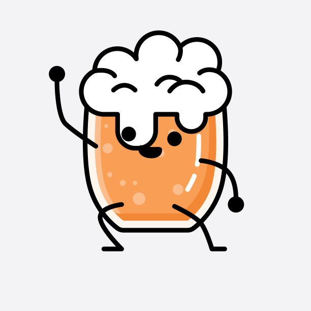 可爱的啤酒吉祥物角色在平面设计风格图片下载